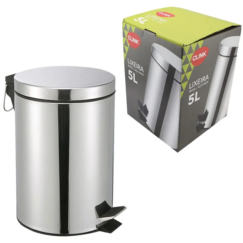 LIXEIRA COM PEDAL REDONDA DE INOX E BALDE INTERNO REMOVIVEL 5L