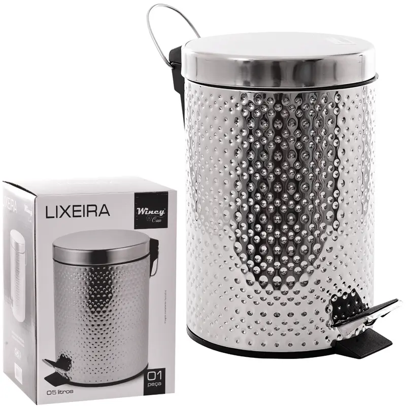 LIXEIRA COM PEDAL REDONDA DE INOX E BALDE INTERNO REMOVIVEL 5L