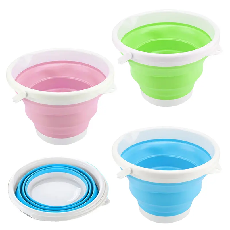 BALDE DE SILICONE REDONDO RETRATIL COM ALCA DE PLASTICO 3L 16X21CM DE Ø