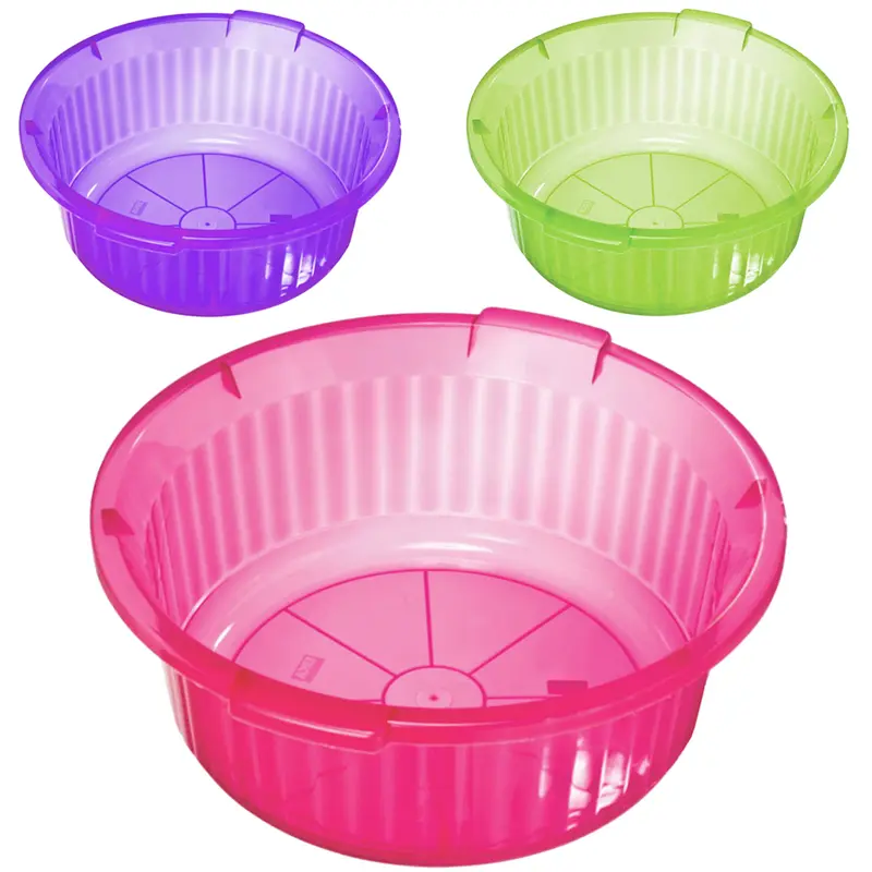 BACIA DE PLASTICO REDONDA CANELADA TRANSCOLOR GIGANTE COM ALCA 28L 20X55CM DE Ø