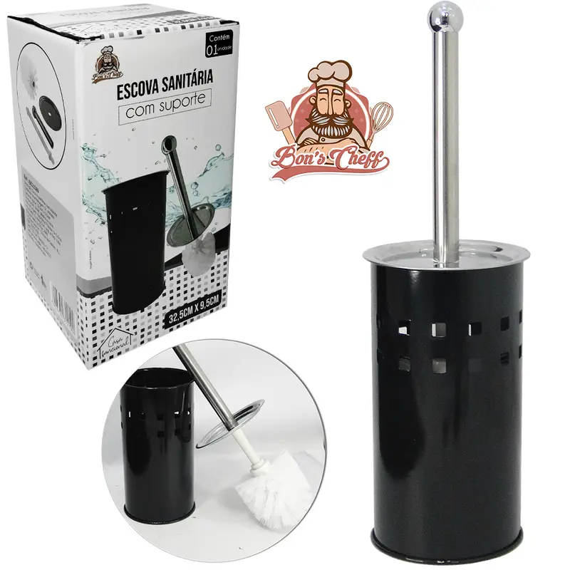 ESCOVA SANITARIA COM SUPORTE REDONDO DE INOX BLACK 32,5X9,5CM DE Ø