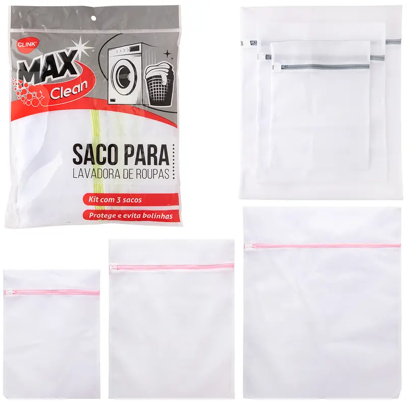KIT SACOS DE LAVANDERIA PARA LAVAR ROUPA INTIMA MAX CLEAN COM ZIPER COM 3 PECAS