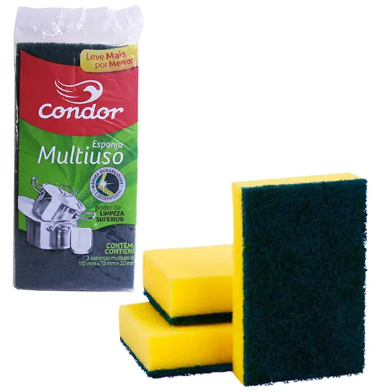 ESPONJA / BUCHA ABRASIVA MULTIUSO DUPLA FACE COM 3 PECAS 110X75X20MM