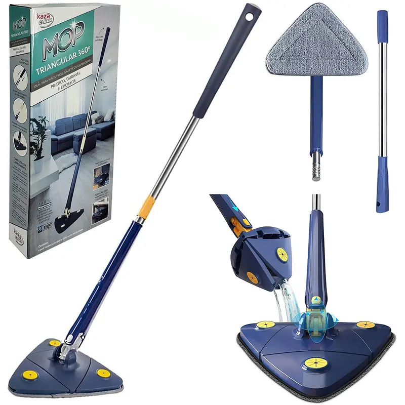 ESFREGAO MOP TRIANGULAR 360º COM 1 REFIL + CABO INOX 125CM