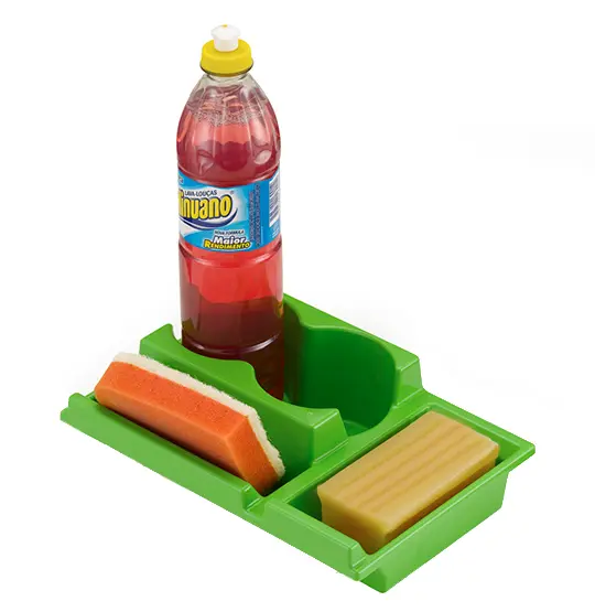 PORTA DETERGENTE / ESPONJA / SABAO DE PLASTICO VERDE 22X15CM