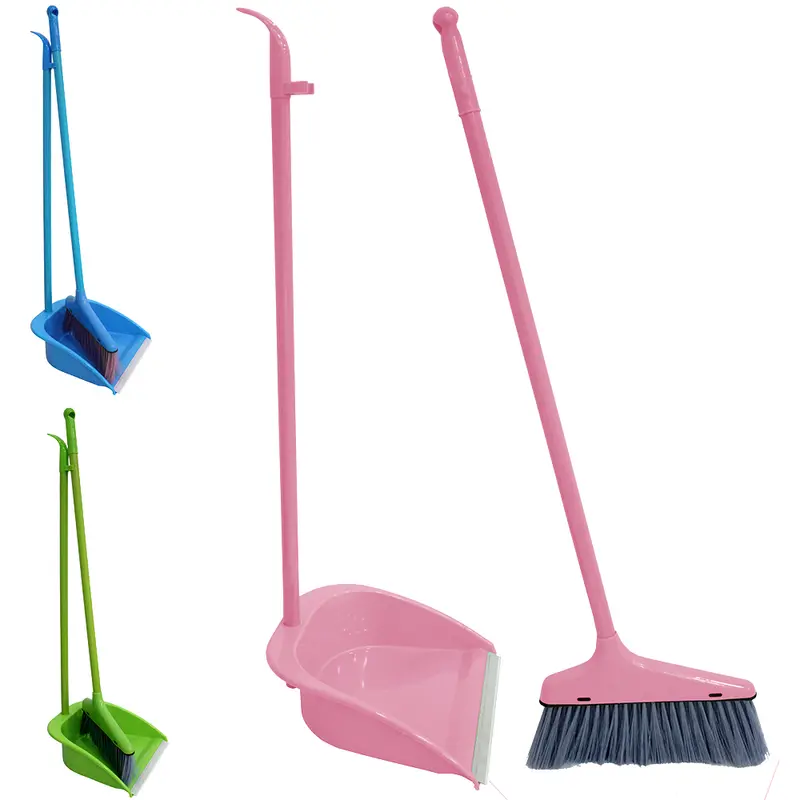 CONJUNTO DE VASSOURA E PA DE LIXO COLORS DE PLASTICO 80CM