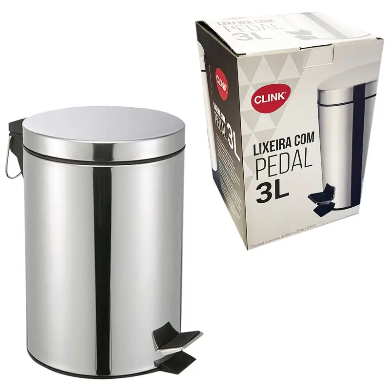 LIXEIRA COM PEDAL REDONDA DE INOX E BALDE INTERNO REMOVIVEL 3L