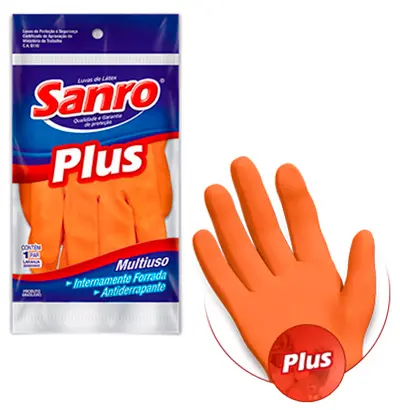 LUVA DE LATEX SANRO PLUS MULTIUSO GRANDE
