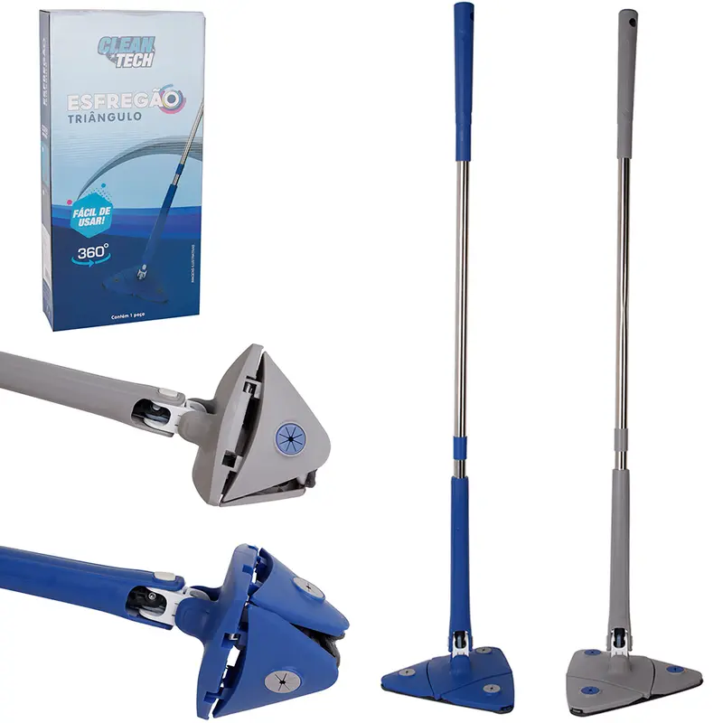 ESFREGAO MOP TRIANGULAR 360º COM 1 REFIL + CABO INOX CLEAN TECH 120CM