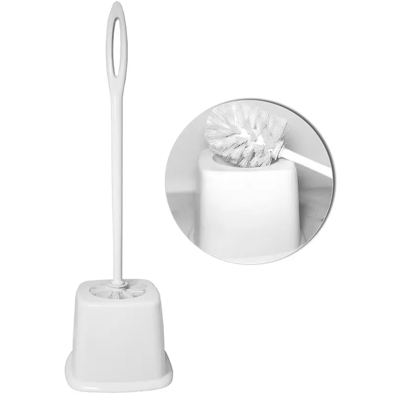 ESCOVA SANITARIA COM SUPORTE DE PLASTICO QUADRADO BRANCO 48X15CM