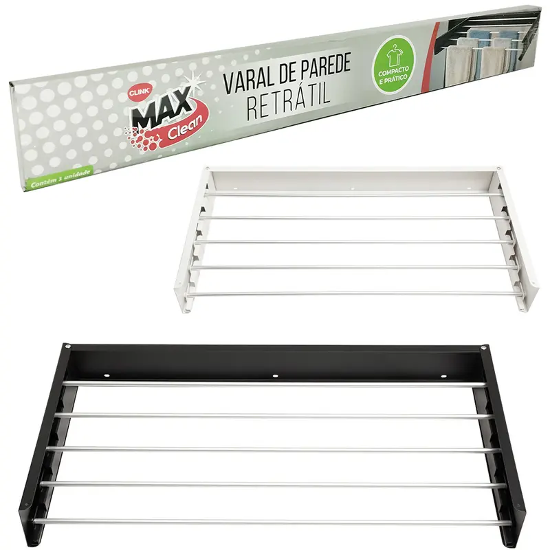 VARAL DE PAREDE RETRATIL DE METAL MAX CLEAN 79,5X40X9,8CM
