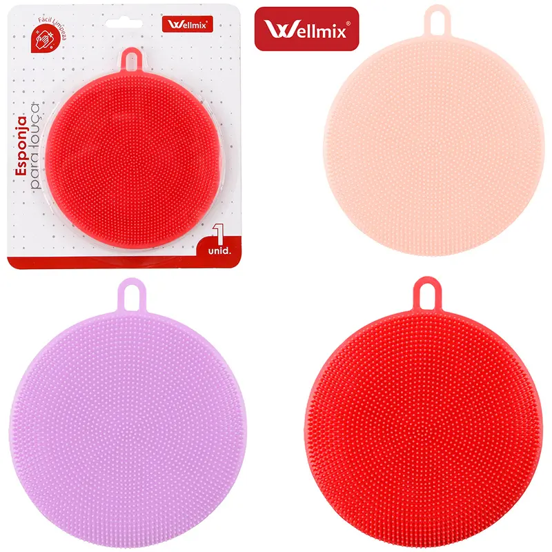 ESPONJA DE SILICONE MULTIUSO REDONDA COLORS 11CM DE Ø NA CARTELA