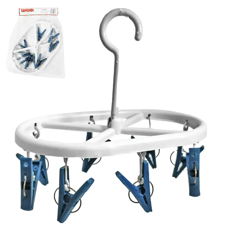 VARAL DE PENDURAR DE PLASTICO OVAL FIXO COM 8 PRENDEDORES 24X16CM