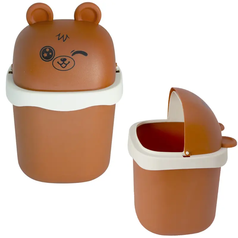 LIXEIRA DE MESA DE PLASTICO QUADRADA COM TAMPA URSO 1,5L 22X14,5CM