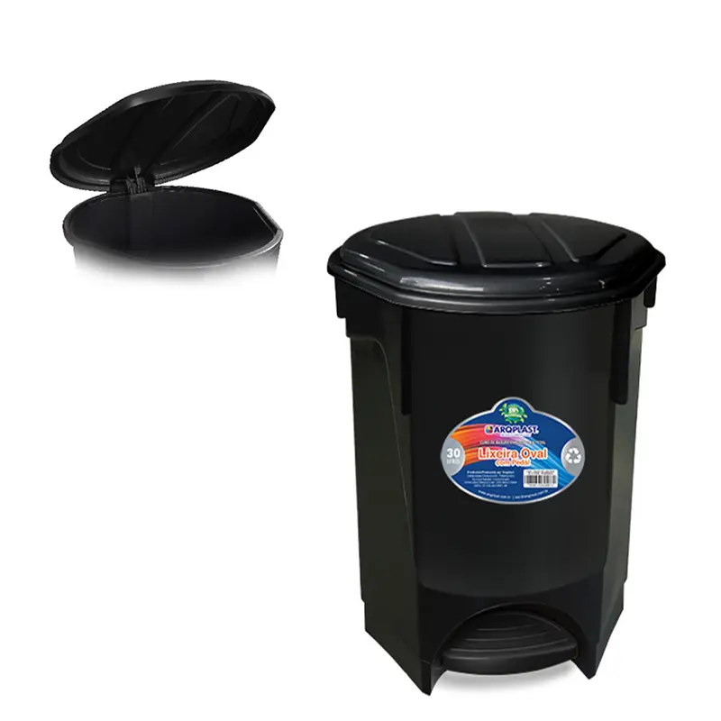 LIXEIRA COM PEDAL DE PLASTICO OVAL BLACK 30L