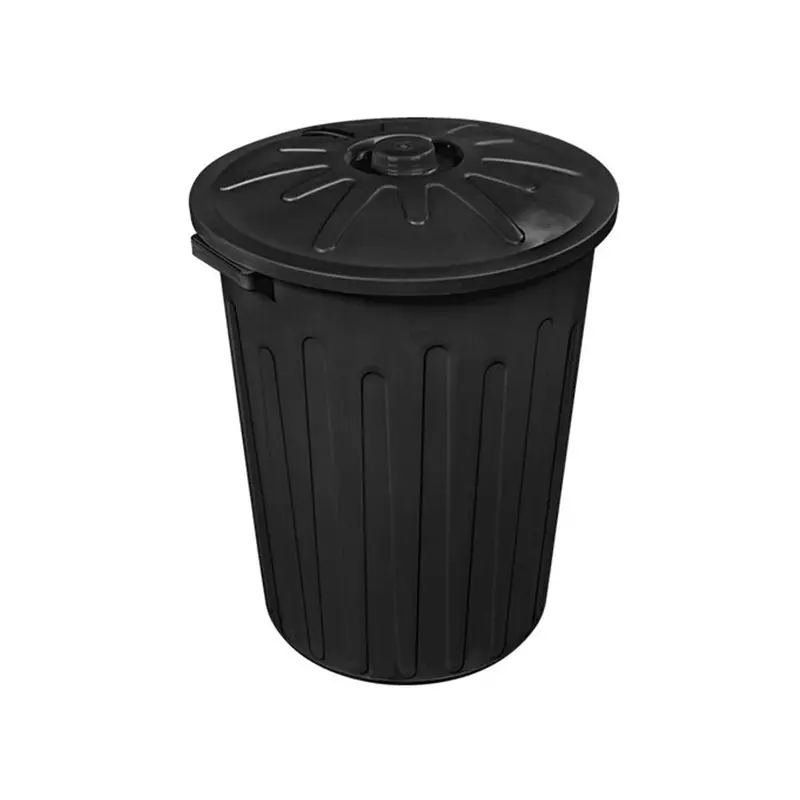 LIXEIRA CESTO DE PLASTICO REDONDO PRETO COM TAMPA E ALCA 65L 59X44CM DE Ø