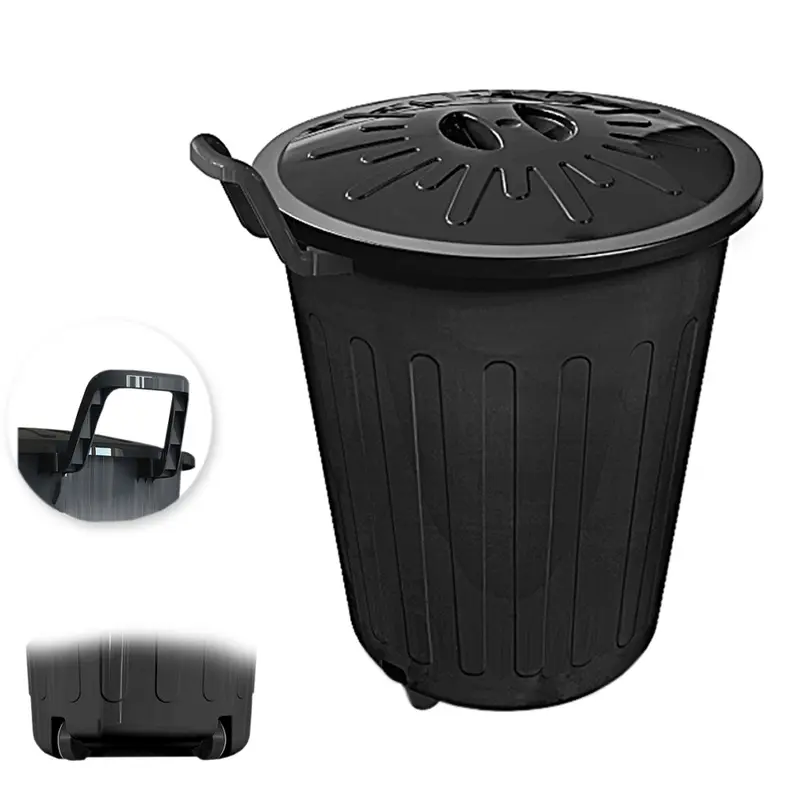 LIXEIRA CESTO DE PLASTICO REDONDO PRETA COM RODIZIO + TAMPA E ALCA 100L 72X66X54CM DE Ø