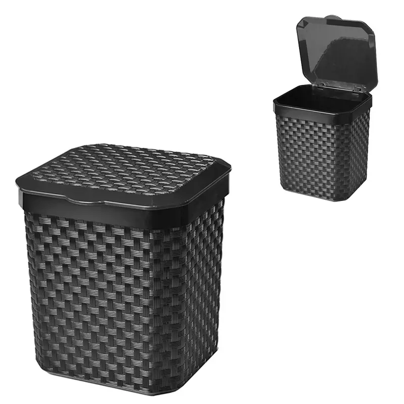 LIXEIRA DE PIA DE PLASTICO RETANGULAR RATTAN COM TAMPA PRETA 5L