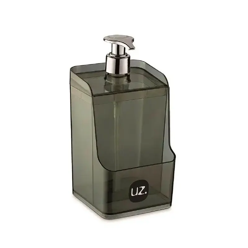 DISPENSER PORTA DETERGENTE / ESPONJA DE ACRILICO SLIM TRANSCOLOR PRETO 500ML 18X9,5X9,5CM