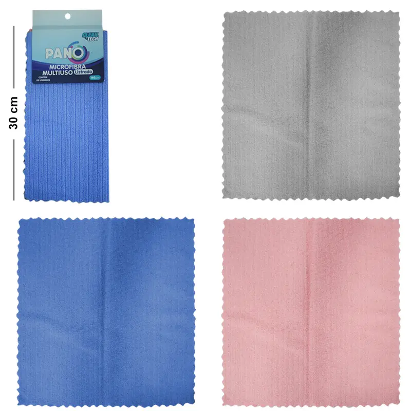 PANO DE LIMPEZA DE MICROFIBRA MULTIUSO CLEAN TECH 3 PECAS 30X30CM