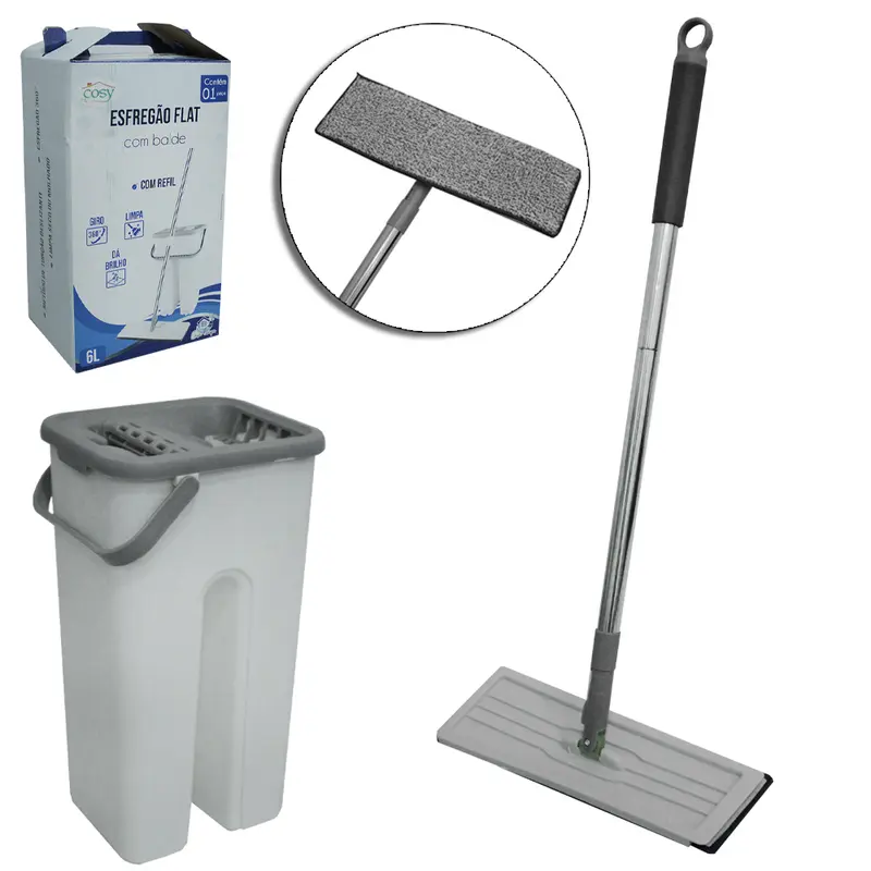 ESFREGAO MOP FLAT 360º COM 1 REFIL + BALDE 6L