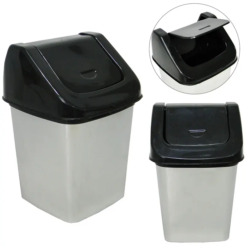 LIXEIRA DE PIA DE PLASTICO QUADRADA LABEL PRATA COM TAMPA BASCULANTE 3.6L
