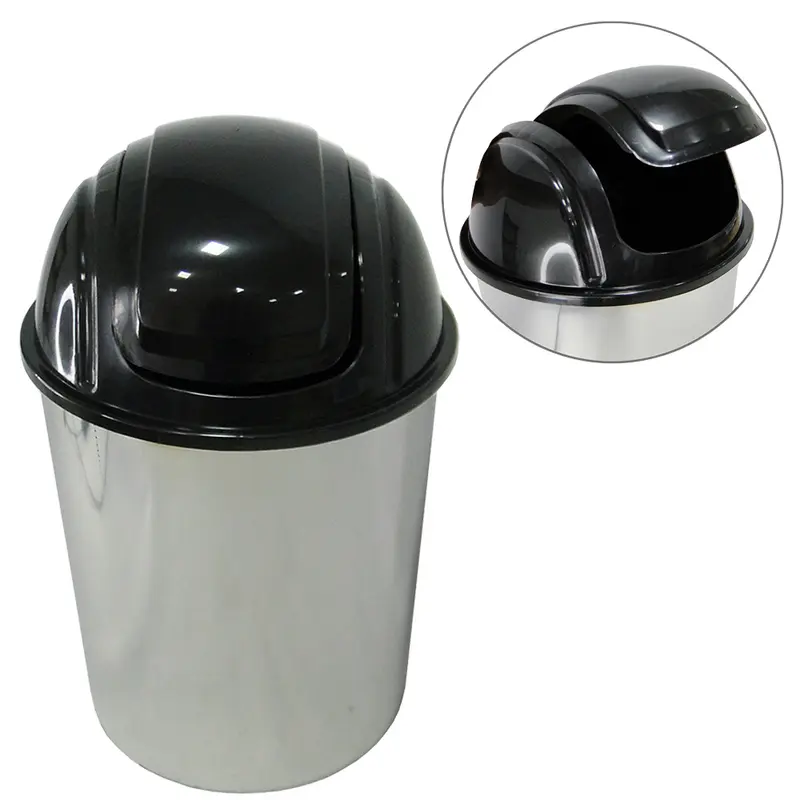 LIXEIRA DE PLASTICO REDONDA LABEL PRATA COM TAMPA BASCULANTE 8L
