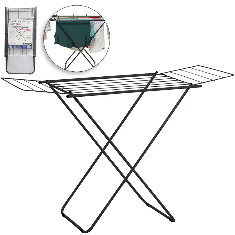 VARAL DE PISO DOBRAVEL DE METAL COM ABAS BLACK 134X75X48CM