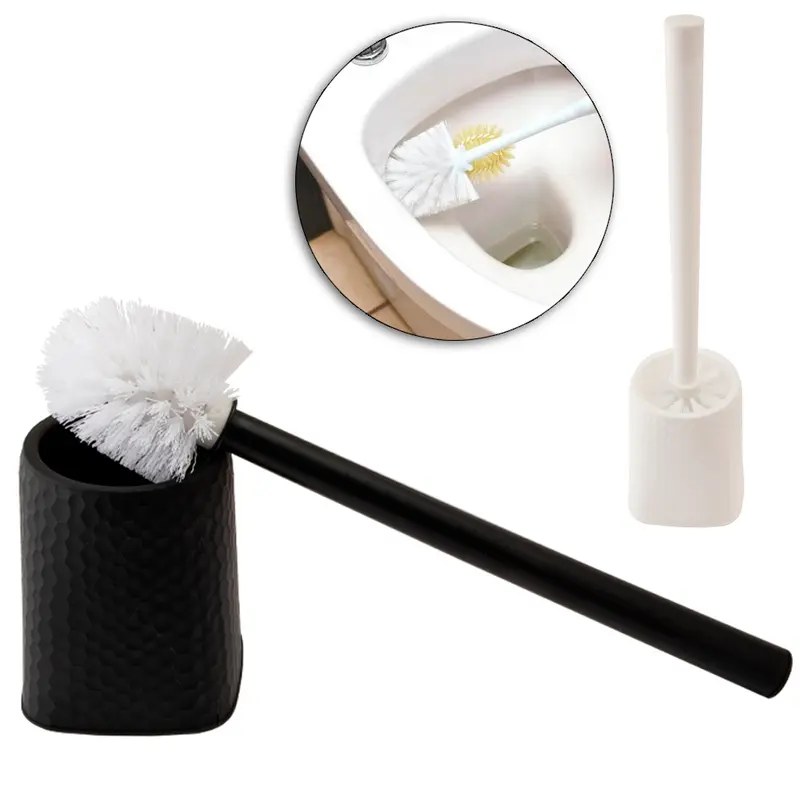 ESCOVA SANITARIA COM SUPORTE DE PLASTICO QUADRADO PRETO / BRANCO 41,5X10,5CM