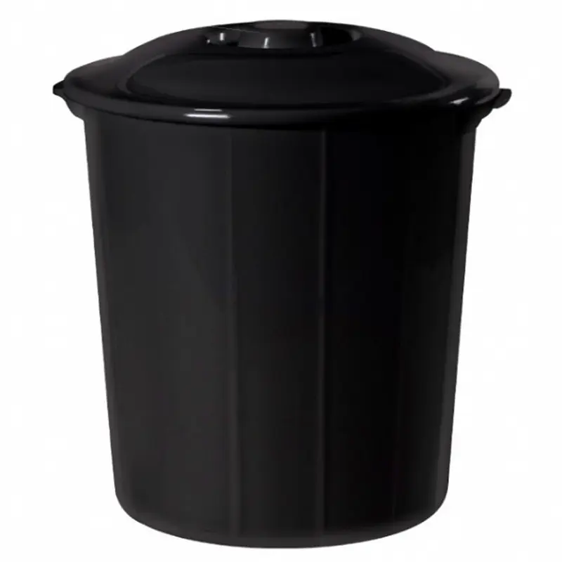 LIXEIRA CESTO DE PLASTICO REDONDO PRETO COM TAMPA E ALCA 12 LTS 31X27CM DE Ø