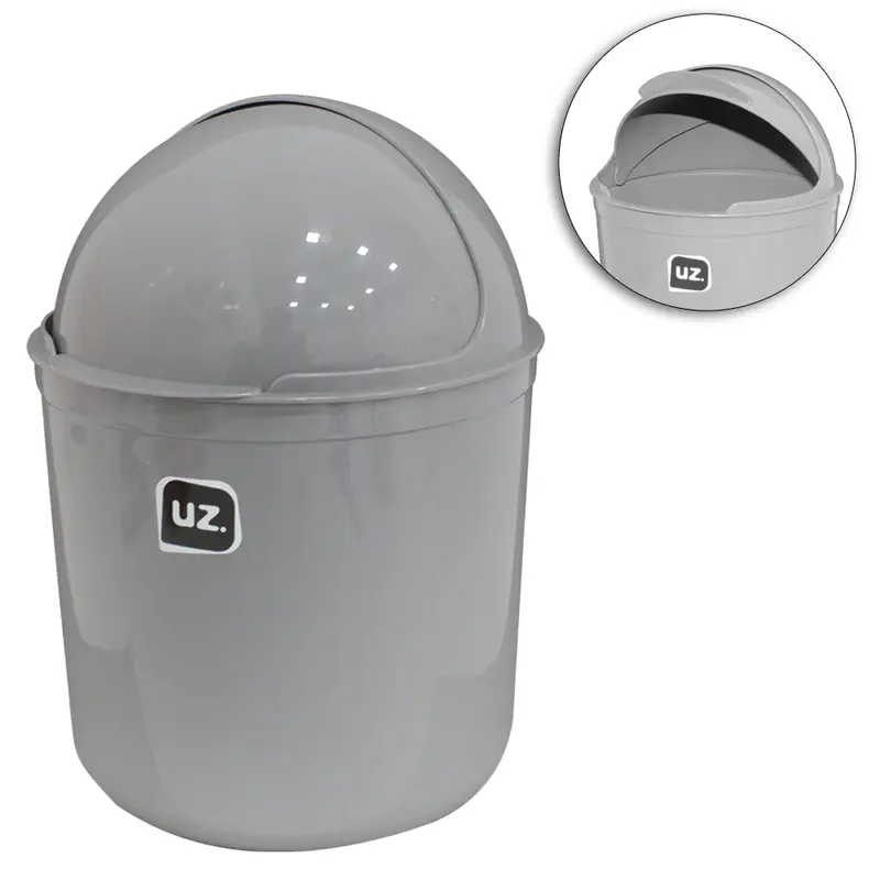 LIXEIRA DE PIA DE PLASTICO REDONDA COM TAMPA CINZA 4L