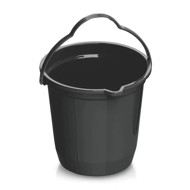 BALDE DE PLASTICO REDONDO PRETO COM BICO E ALCA 6L 23X23,5CM DE Ø