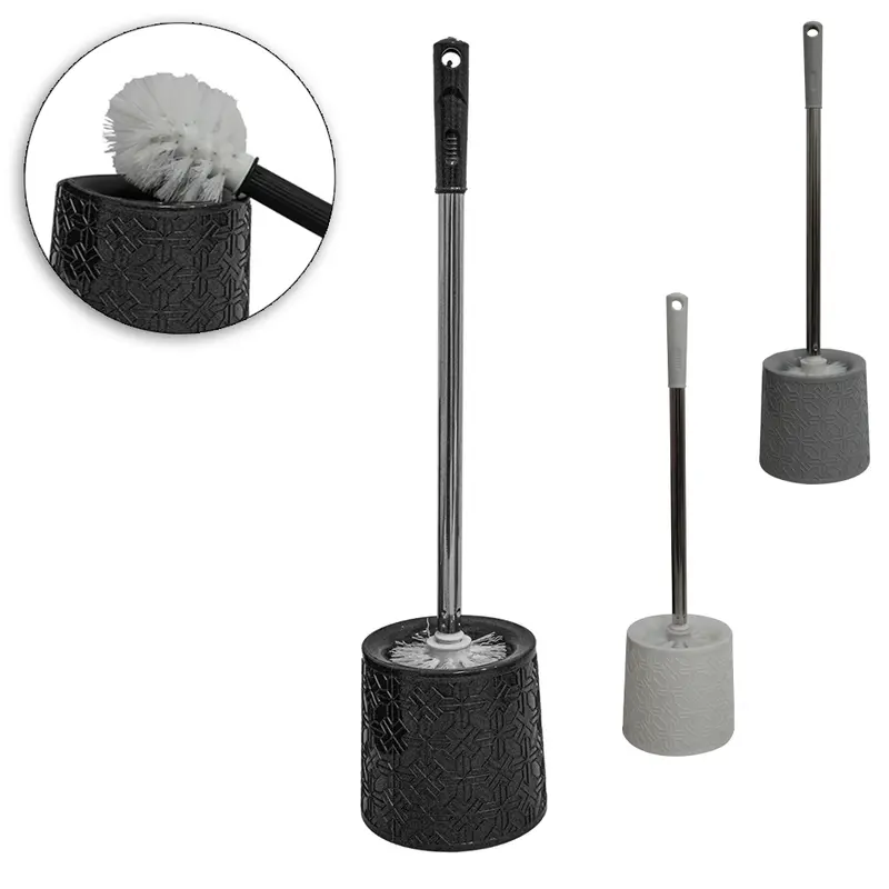 ESCOVA SANITARIA COM SUPORTE DE PLASTICO REDONDO CABO INOX COLORS 52X12,5X11,5CM