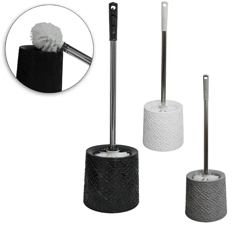 ESCOVA SANITARIA COM SUPORTE DE PLASTICO REDONDO CABO INOX COLORS 52X12,5X11,5CM