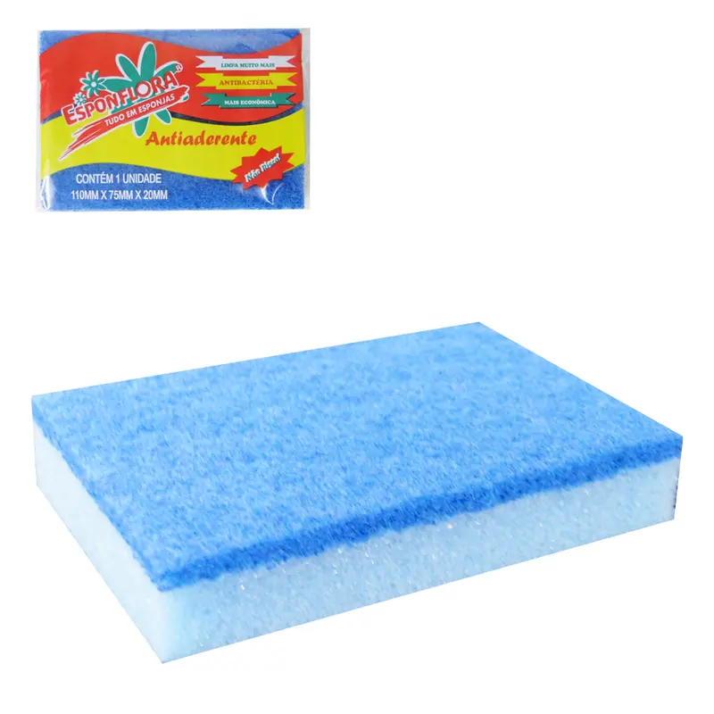 ESPONJA / BUCHA ABRASIVA MULTIUSO ANTIADERENTE DUPLA FACE AZUL 110X75X20MM