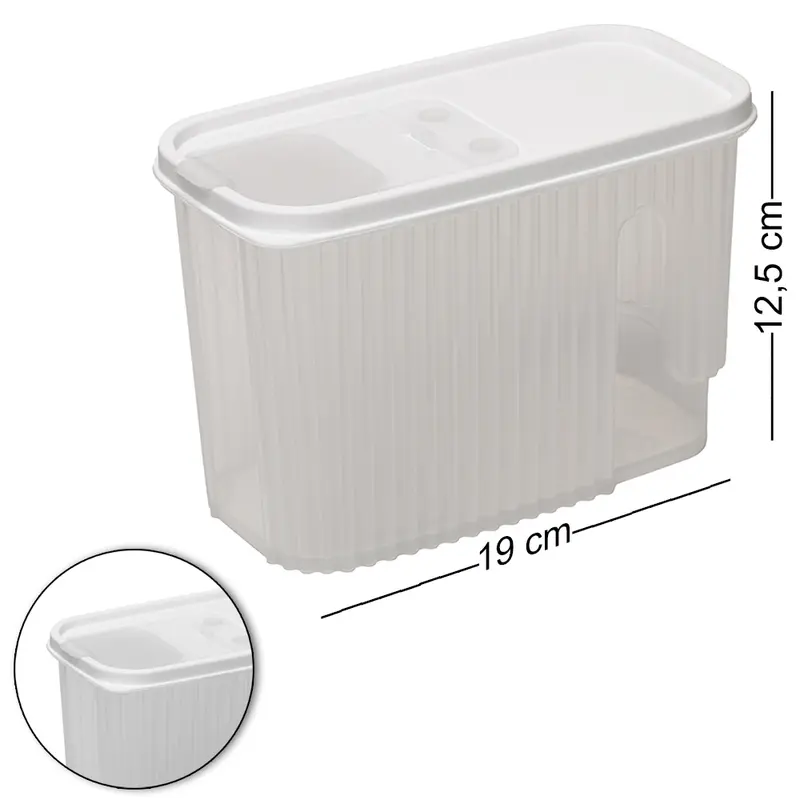 POTE DE PLASTICO RETANGULAR COM TAMPA IVORY BRANCA 1,2L 19X12,5X9,5CM