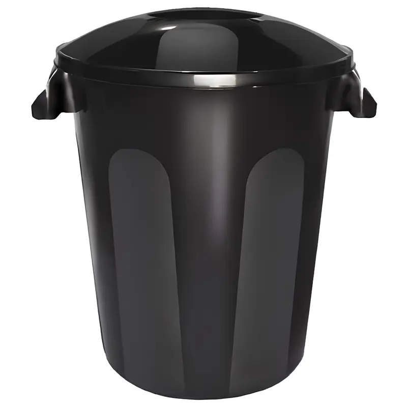 LIXEIRA CESTO DE PLASTICO REDONDO PRETO COM TAMPA E ALCA 58L 56,8X54,5X43,9CM