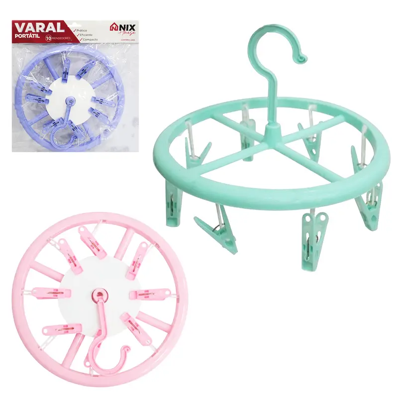 VARAL DE PENDURAR DE PLASTICO REDONDO FIXO COM 8 PRENDEDORES 23CM DE Ø