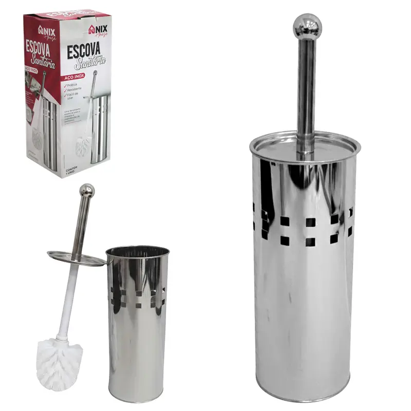 ESCOVA SANITARIA COM SUPORTE INOX REDONDO 34X10CM DE Ø