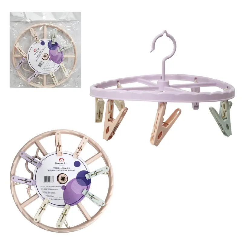 VARAL DE PENDURAR DE PLASTICO REDONDO FIXO COM 8 PRENDEDORES 24CM DE Ø