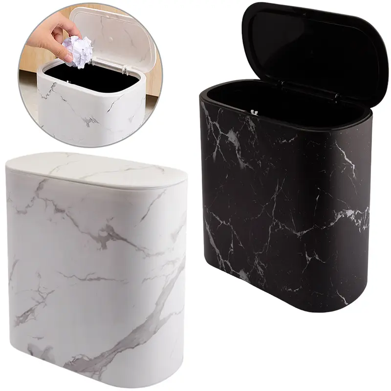 LIXEIRA DE PLASTICO OVAL COM TAMPA CLICK MARMORE 8,5L 29,5X29X15CM