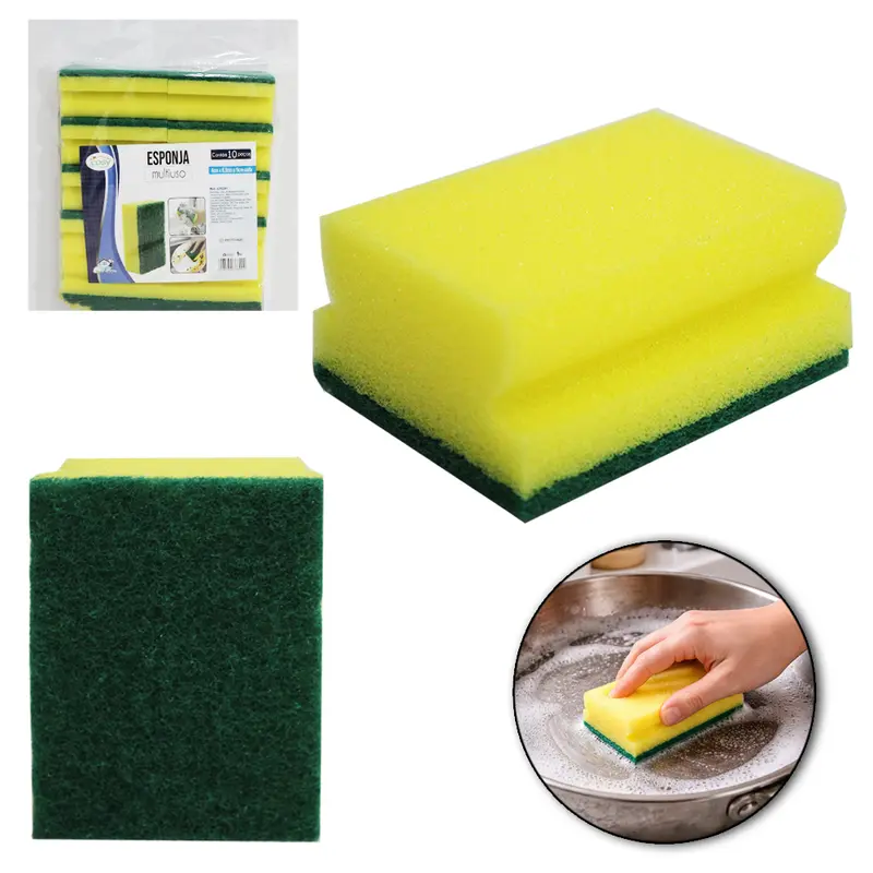 ESPONJA / BUCHA ABRASIVA MULTIUSO DUPLA FACE COM 10 PECAS 90X65X40MM
