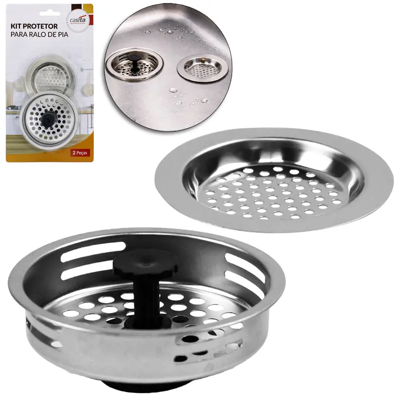 RALO PARA PIA DE INOX CESTINHA VALVULA AMERICANA COM 2 PECAS 8,2/7,5CM DE Ø