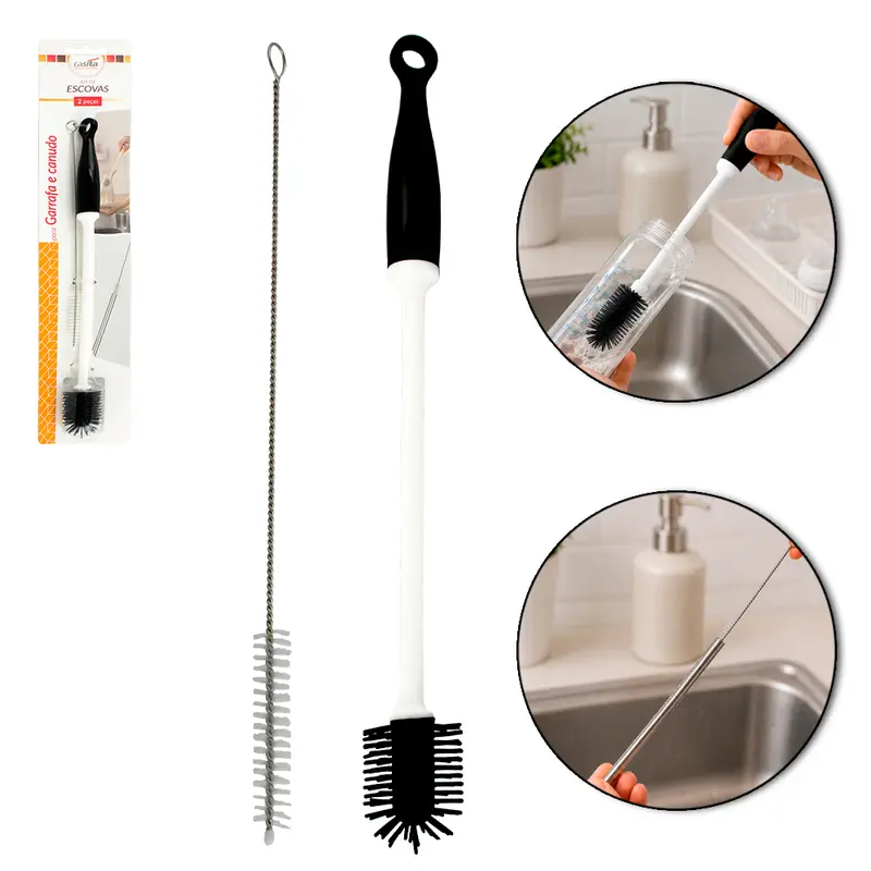 KIT DE ESCOVAS LAVA MAMADEIRA / GARRAFA DE SILICONE CABO PLASTICO + ( ESCOVA ) HIGIENICA PARA CANUDO