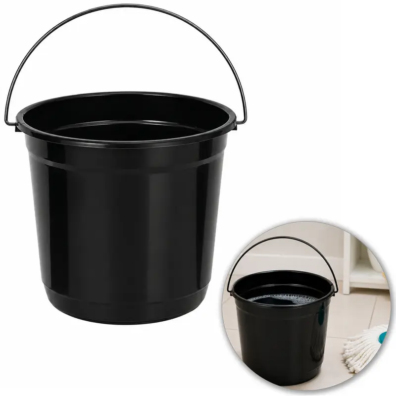 BALDE DE PLASTICO REDONDO PRETO COM ALCA DE METAL 8L 22X25CM DE Ø