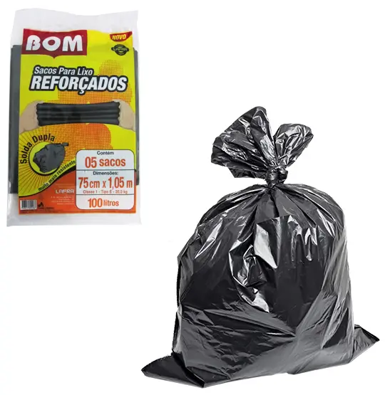 SACOS PARA LIXO REFORCADO 100L COM 5 SACOS 75CMX1,05M