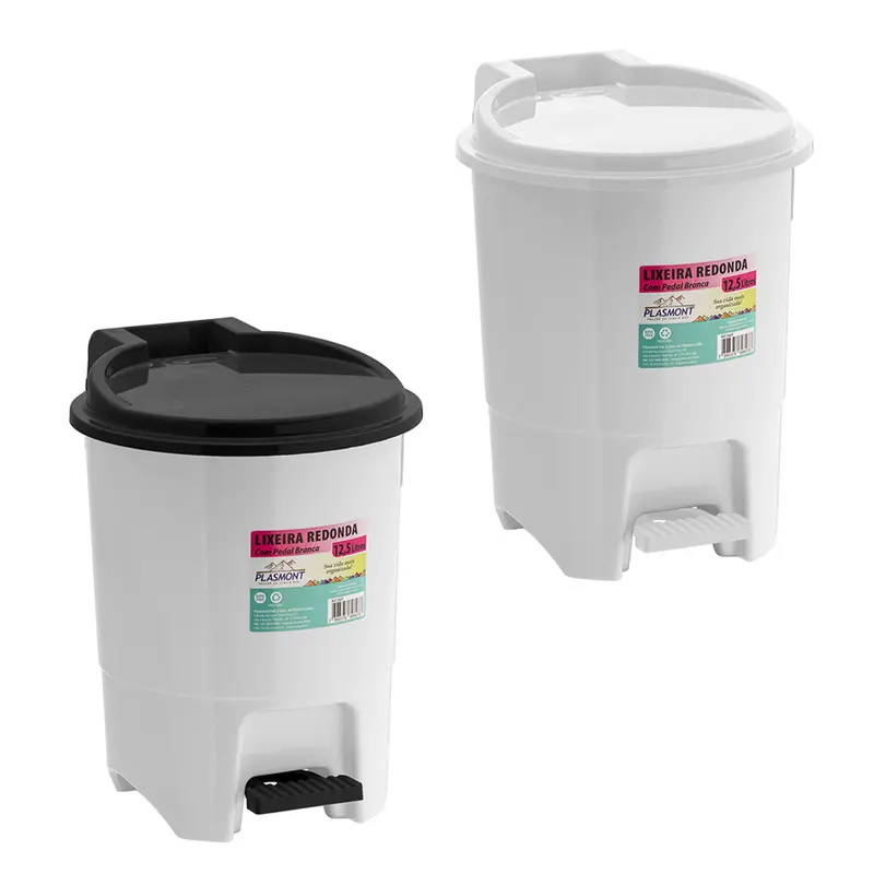 LIXEIRA COM PEDAL DE PLASTICO REDONDA COM TAMPA COLORS 12,5L