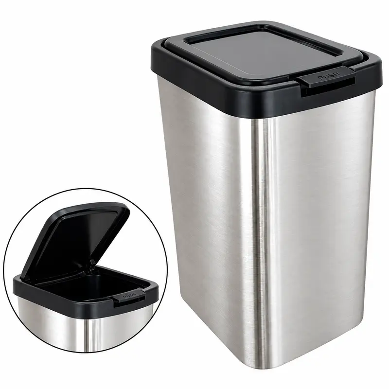 LIXEIRA DE PLASTICO RETANGULAR LABEL PRATA COM TAMPA CLICK 9L