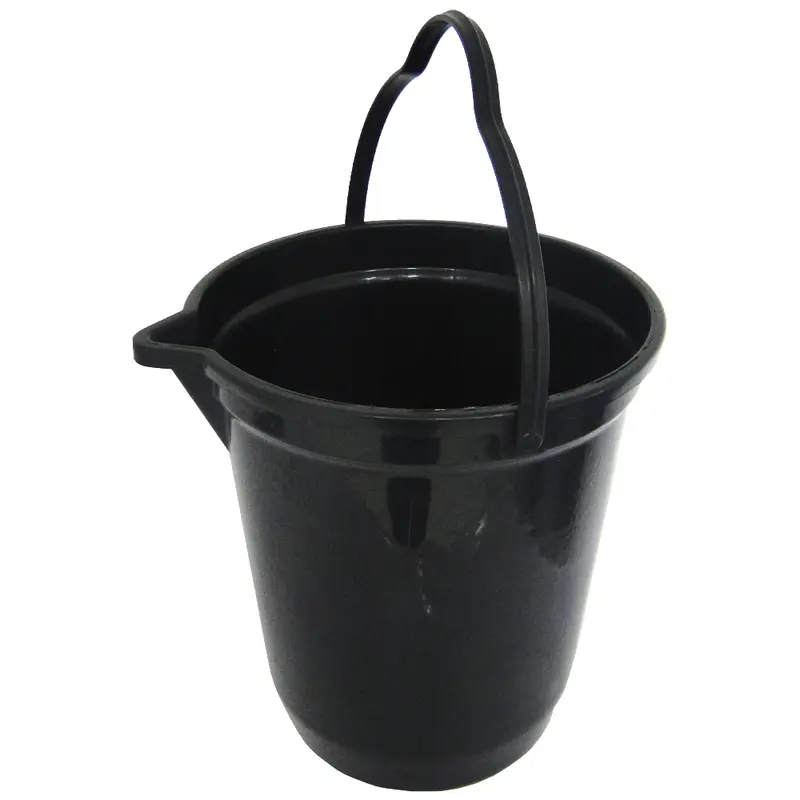 BALDE DE PLASTICO REDONDO PRETO COM APOIO + BICO E ALCA 12L 30X27,5CM DE Ø