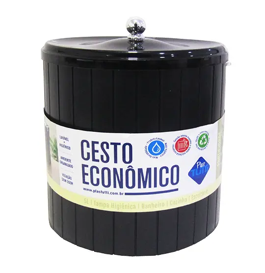 LIXEIRA DE PLASTICO REDONDA PRETA 5L